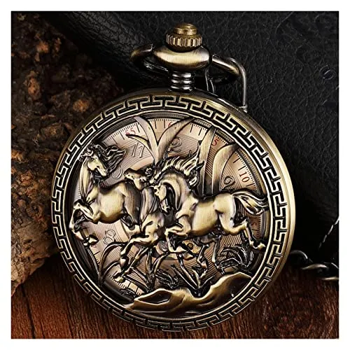 CZDYUF Retro Hollow Horse Design Pocket Watch Mens Chain Roman Dial Steampunk Bronze Skeleton Mechanical Hand Wind Men Watch (Color : D) steampunk buy now online