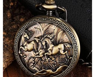 CZDYUF Retro Hollow Horse Design Pocket Watch Mens Chain Roman Dial Steampunk Bronze Skeleton Mechanical Hand Wind Men Watch (Color : D) steampunk buy now online