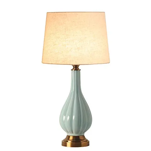 Desk Lamp E27 Light Linen Fabric Shade Plating Brass Ceramic Vase Table Lamp with Button Switch for Study Office Living Room Bedroom Chinese Style Large Bedside Lamp steampunk buy now online