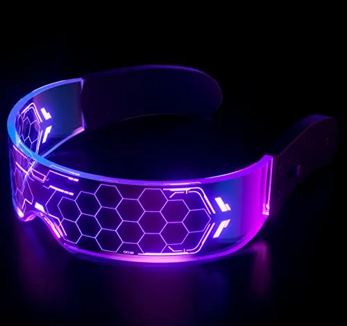 Kimimara Cyberpunk LED Visor Glasses - Luminous Futuristic Flashing Glasses Happy New Years Eve Party Glasses Novelty Eyeglasses - Honeycomb steampunk buy now online