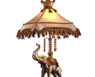 Desk Lamp Study Office Retro Classical Bedroom Bedside Reading Lamp Fabric Shade with Crystal Pendant Creative Resin Elephant Table Lamp E27 with Button Switch steampunk buy now online