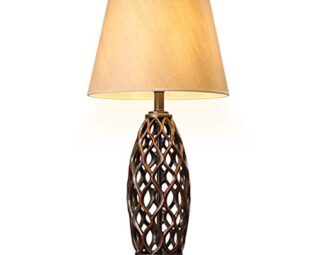 Desk Lamp Study Office Rural Retro Lighting Bedroom Bedside Reading Lamp Fabric Shade Prismatic Hollow Resin Table Lamp E27 with Button Switch steampunk buy now online