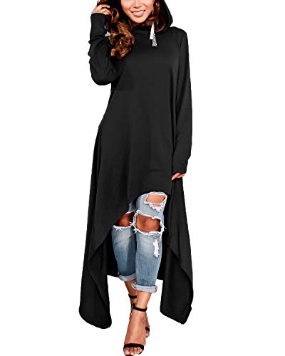 ZANZEA Women Long Sleeve Sweatshirt Asymmetric Tops Blouse Plus Size Pullover Hooded Jumper Tunic Dress Baggy Black S steampunk buy now online