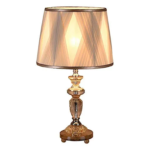 Desk Lamp Modern Luxurious Bedroom Bedside Reading Lamp Handmade Stripe Beige Fabric Shade K9 Crystal Table Lamp with Button Switch E27 Socket for Study Office Living Room Home Decoration steampunk buy now online