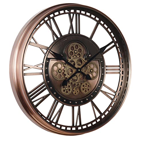 ATAAY Wall Clock with Roman Numerals, Real Moving Gear Wall Clock, European Style Industrial Steampunk Vintage Metal Silent Clock, Battery Operated, for Home Kitchen Decor (Red) steampunk buy now online