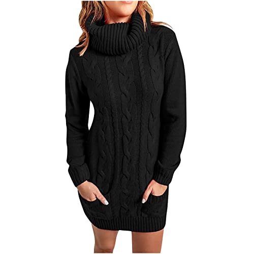 Long Sleeve Knitted Dresses for Women UK Autumn Winter Women Casaul Solid Long Sleeve Pullover Turtleneck Sweater Dresses Winter Warm Jumper Dresses Clearance UK Size steampunk buy now online