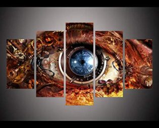 MINCOCO 5 Panels Wall Art Steampunk Abstract Eyes Wall Pictures Decorate Living Room Modern Canvas Print Painting Home Decor, Framed 20X35 20X45 20X55cm steampunk buy now online