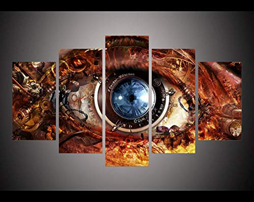 MINCOCO 5 Panels Wall Art Steampunk Abstract Eyes Wall Pictures Decorate Living Room Modern Canvas Print Painting Home Decor, Framed 20X35 20X45 20X55cm steampunk buy now online