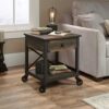 Sauder Steel River Side Table, L: 22.44" x W: 21.65" x H: 23.11", Carbon Oak steampunk buy now online