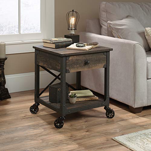 Sauder Steel River Side Table, L: 22.44" x W: 21.65" x H: 23.11", Carbon Oak steampunk buy now online