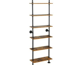 Industrial Pipe Shelving, 6-Tier Pipe Shelves Ladder Shelf, Modern Bookcase Wall Mount Bookshelf with Metal Frame, Book Shelves Wall Decor Wood Shelves for Home, Living Room, Office(23.6x9.8x78.8) steampunk buy now online