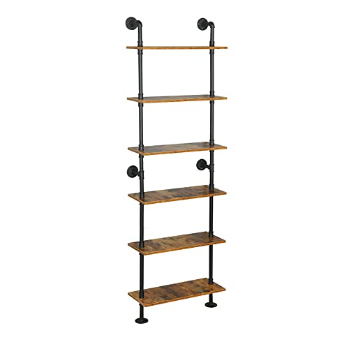 Industrial Pipe Shelving, 6-Tier Pipe Shelves Ladder Shelf, Modern Bookcase Wall Mount Bookshelf with Metal Frame, Book Shelves Wall Decor Wood Shelves for Home, Living Room, Office(23.6x9.8x78.8) steampunk buy now online