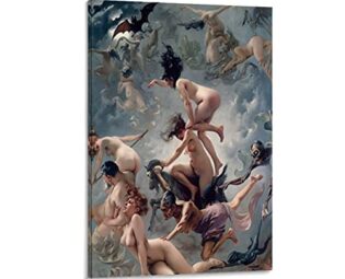 Starison Framed Canvas Art Print Witches Going to Their Sabbath The Departure of The Witches Wall DecorationsVintage Embossed Frame-style1 32×48inch(80×120cm) steampunk buy now online