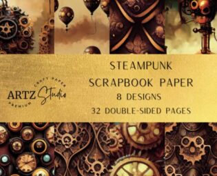 Steampunk Scrapbook Paper - 8 Designs - 32 Double-Sided Pages: Crafting Made Easy with Our Premium Scrapbooking Paper Selection steampunk buy now online