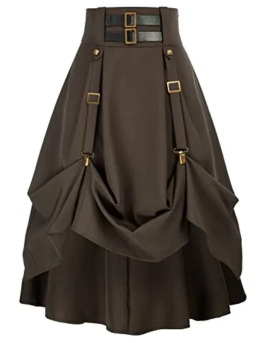 SCARLET DARKNESS Elastic High Waist Vintage Skirt Women Renaissance Skirt Retro Adjustable A-Line Steampunk M Coffee 250A22-1 steampunk buy now online