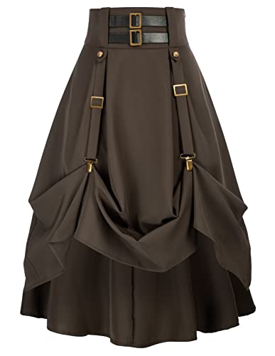 SCARLET DARKNESS Elastic High Waist Vintage Skirt Women Renaissance Skirt Retro Adjustable A-Line Steampunk M Coffee 250A22-1 steampunk buy now online