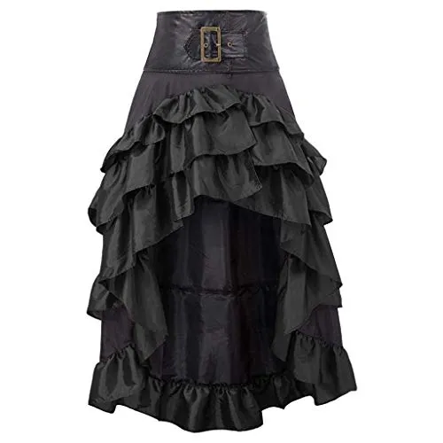 Ladies 50S Rock Gothic Leather Vintage Irregular Cupcake Ankle Fashion Basic Long Skirt Middle Ages Steampunk Gothic Plus Size Irregular Rockabilly Frilly Skirts Petticoat Schwarz steampunk buy now online