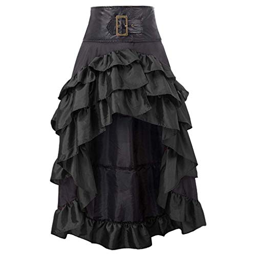 Ladies 50S Rock Gothic Leather Vintage Irregular Cupcake Ankle Fashion Basic Long Skirt Middle Ages Steampunk Gothic Plus Size Irregular Rockabilly Frilly Skirts Petticoat Schwarz steampunk buy now online