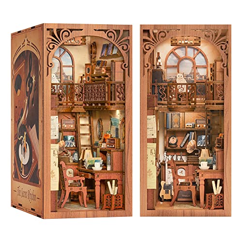 Fsolis Book Nook Kit, DIY Miniature Dolls House Kit 3D Wooden Puzzle Bookend Book Nook Shelf Insert Booknook Miniature Kit (SZ03) steampunk buy now online