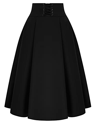Women Steampunk High Waist Skrit Victorian Swing Pleated Skirt Black XL steampunk buy now online