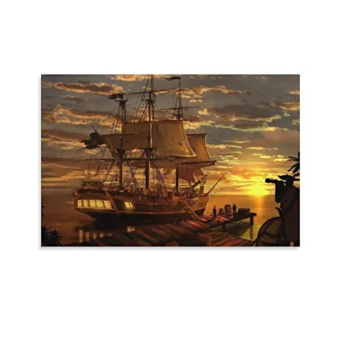 QITEX Large Canvas Wall Art Vintage Poster Pirate Ship Poster Steampunk Airship Steampunk Ship Art Poster Wall Decor Canvas Posters & Prints Picture 50x70cm (Unframed) steampunk buy now online
