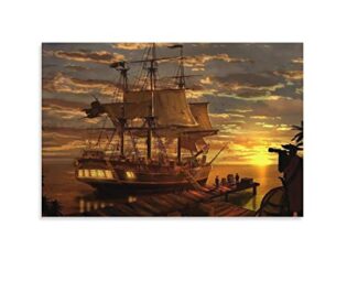 QITEX Large Canvas Wall Art Vintage Poster Pirate Ship Poster Steampunk Airship Steampunk Ship Art Poster Wall Decor Canvas Posters & Prints Picture 50x70cm (Unframed) steampunk buy now online