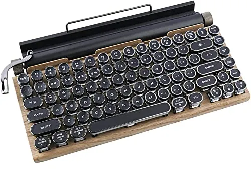 DJFLYBIRD Mechanical Retro Typewriter Keyboard,LED Backlight Electric Gaming Keyboard Punk Round Keys Multi Devices Connection, Wired & Wireless Bluetooth 5.0 for Desktop PC/Laptop Mac/Phone steampunk buy now online