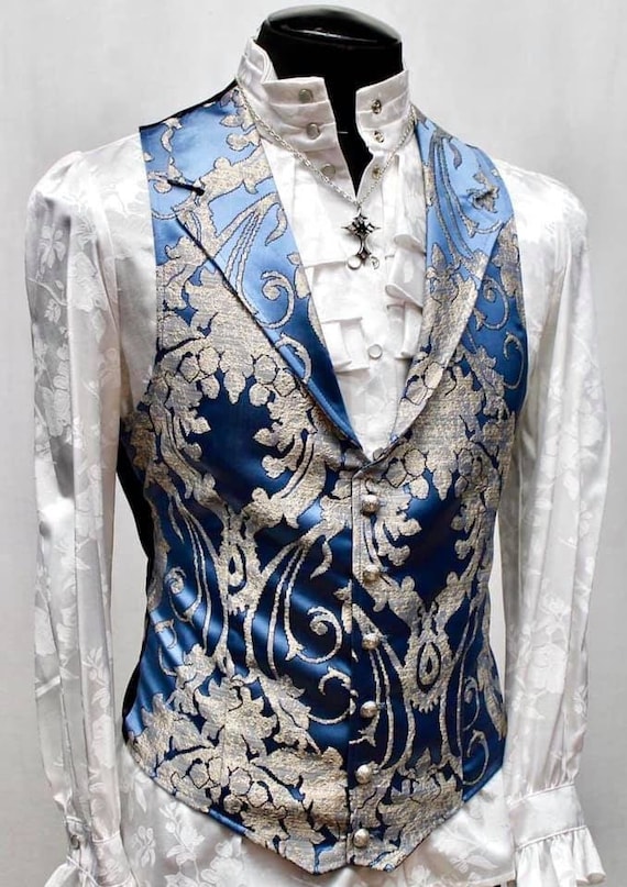 ARISTOCRAT VEST - Ice Blue Satin Brocade by ShrineofHollywood steampunk buy now online