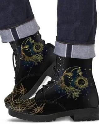 Combat Boots Lace-Up Steampunk Boots for Women's, Boho Chic Hiking Walking Shoes, Customized Gifts for Men Leather Boots Shoes by TopsAndToes steampunk buy now online