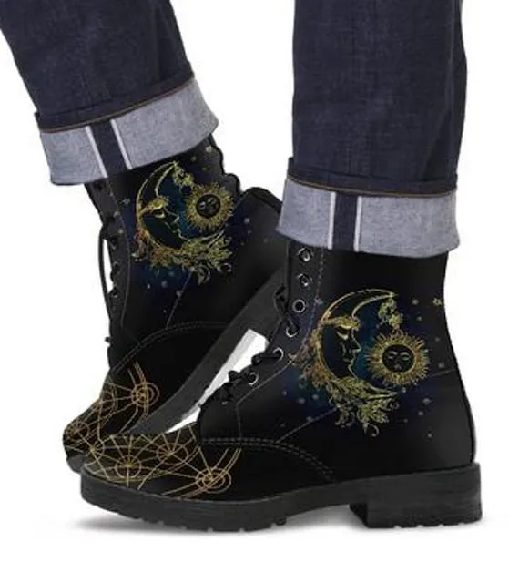 Combat Boots Lace-Up Steampunk Boots for Women's, Boho Chic Hiking Walking Shoes, Customized Gifts for Men Leather Boots Shoes by TopsAndToes steampunk buy now online