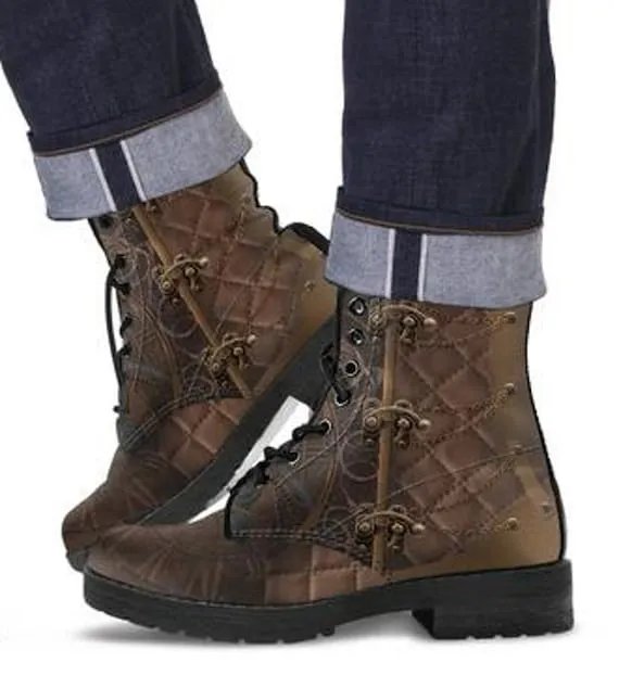 Combat Boots Men's Steampunk Vegan Leather Custom Boots, Combat With Laces Handmade Vegan Army Gifts High Quality Personalized by TopsAndToes steampunk buy now online