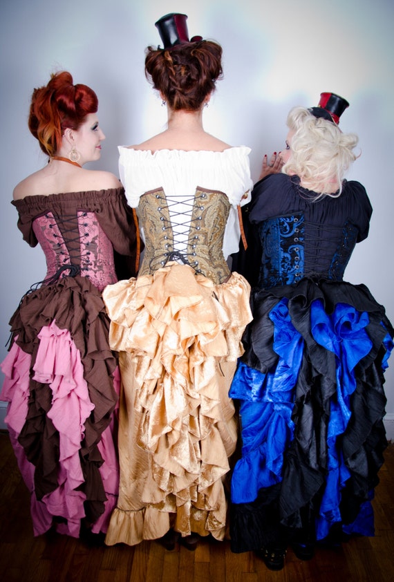 Custom Choose Your Color Fancy Saloon Skirt, Medieval, Renaissance, Western, Steampunk, Victorian, Ruffle, Bustle, Long Skirt High-Low Style by SilverLeafCostumes steampunk buy now online