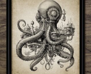 Steampunk Octopus Wall Art, Printable Octopus, Whimsical Octopus, Octopus Bathroom Art, Fantasy Octopus Art #4200 INSTANT DOWNLOAD by InstantGraphics steampunk buy now online