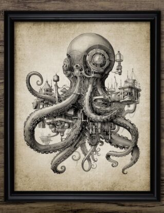 Steampunk Octopus Wall Art, Printable Octopus, Whimsical Octopus, Octopus Bathroom Art, Fantasy Octopus Art #4200 INSTANT DOWNLOAD by InstantGraphics steampunk buy now online
