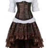 Grebrafan Steampunk Leather Corsets Bustiers Skirt Blouse Set 3 Piece Skull Underbust Corset Outfits for Women (UK(10-12) L, Brown) steampunk buy now online