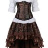 Grebrafan Steampunk Leather Corsets Bustiers Skirt Blouse Set 3 Piece Skull Underbust Corset Outfits for Women (UK(10-12) L, Brown) steampunk buy now online