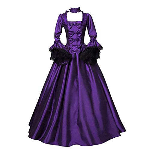 Christmas Costume Gothic Dresses Women's Fashion Pattern 1950s Evening Dress Women's Oversized 80s Plain Long Demon Party Women Steampunk Carnival Evening Dresses with Hood, Purple-4, M steampunk buy now online