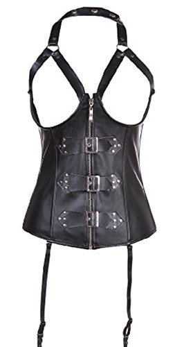 Martya Women's Cupless Gothic Faux Leather Zipper Front Boned Steampunk Corset Top Black steampunk buy now online