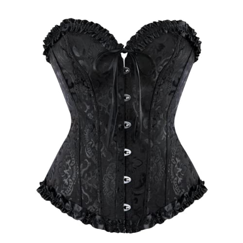 SZIVYSHI Women's Overbust Sweetheart Lace Up Plastic Bones Corset Bustier Top,Black,M steampunk buy now online