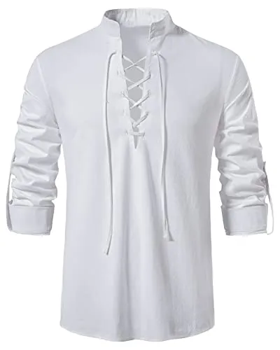YAOHUOLE Men Shirt Cosplay Viking Pirate Steampunk Vampire Renaissance Gothic Victorian Clothing White XL steampunk buy now online
