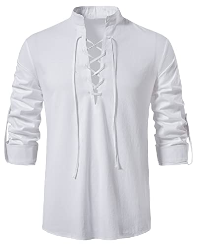 YAOHUOLE Men Shirt Cosplay Viking Pirate Steampunk Vampire Renaissance Gothic Victorian Clothing White XL steampunk buy now online