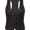 Women Black Jacquard Vest Coat Slim Fit Button Down Casual Wedding Waistcoat Black XXL steampunk buy now online