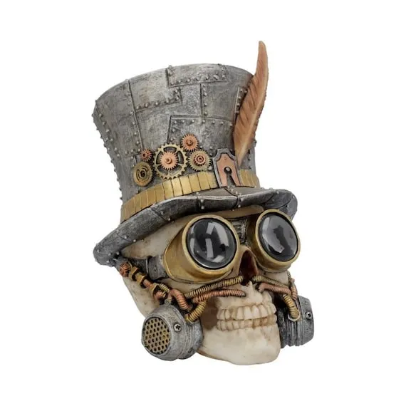 Gothic Fantasy Steampunk Skull & Top Hat Resin Ornament | Hand Painted Finish by VentureAccessories steampunk buy now online
