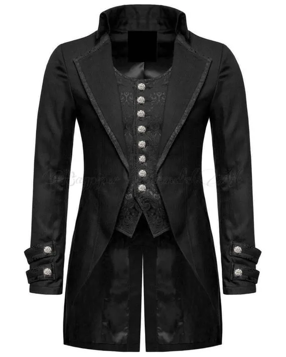 Men's Black Tailcoat Brocade Jacket Gothic Long Steampunk Victorian Jacket by BagpipertrendishArt steampunk buy now online