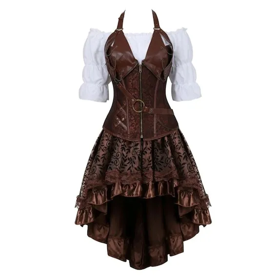 Steampunk Dress Plus Size, Steampunk Cosplay Costume, 3 pieces set pirate costume for woman, Steampunk Clothing Plus Size, Steampunk skirt by MyRadikalBoutique steampunk buy now online