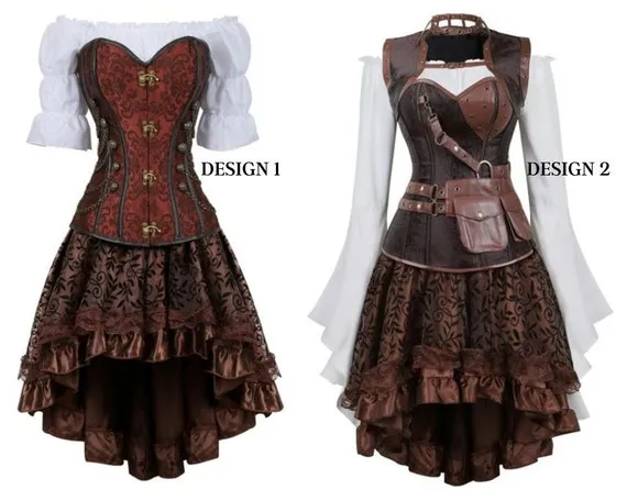 Women Steampunk Skirt Corset Dress, Burlesque Gothic Dress, Renaissance Pirate Costume Mini Skirt And Renaissance Blouse by MorrousShop steampunk buy now online