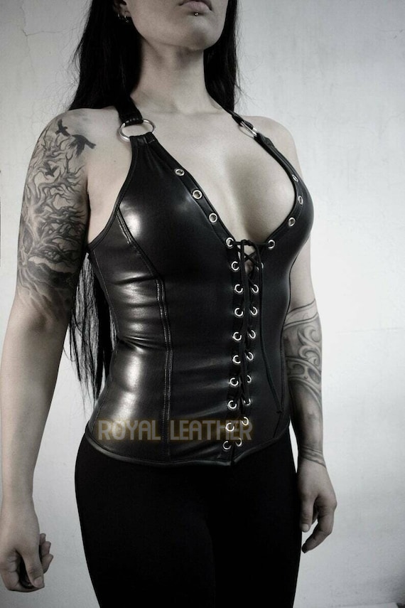 Womens Overbust leather corset - Black leather corset Halloween costume corset - Victorian corset Leather lingerie corset - Leather harness by RoyalLeatherCoShop steampunk buy now online