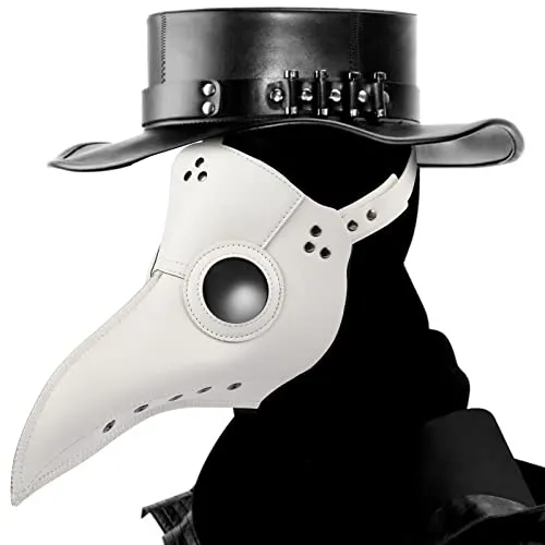 JOYUE Plague Doctors Mask Halloween Retro Steampunk Faux Leather Bird Mask Gothic Cosplay Long Nose Bird Beak Mask Halloween Props Costume Mask (White) steampunk buy now online