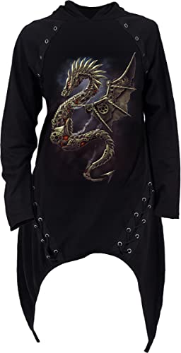 Spiral - Dragon Cogs - Laceup Sherwood Hoody with Teardrop Hem - XL Black steampunk buy now online