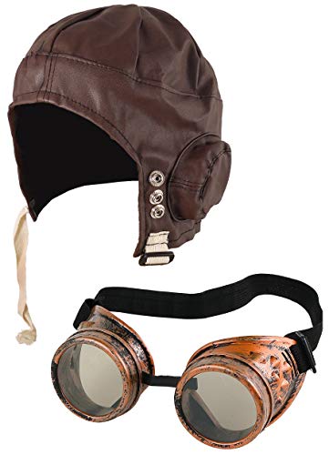 FNA FASHIONS Biggles Hat Pilot Goggles Frame Aviator Grandpa's Great Escape Fancy Dress Kit steampunk buy now online